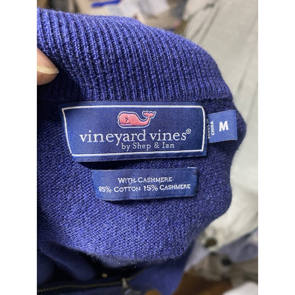 Vineyard Vines Blue Cashmere Blend 1/4 Zip Up Pullover Sweater CatchPoint Medium - Picture 4 of 7